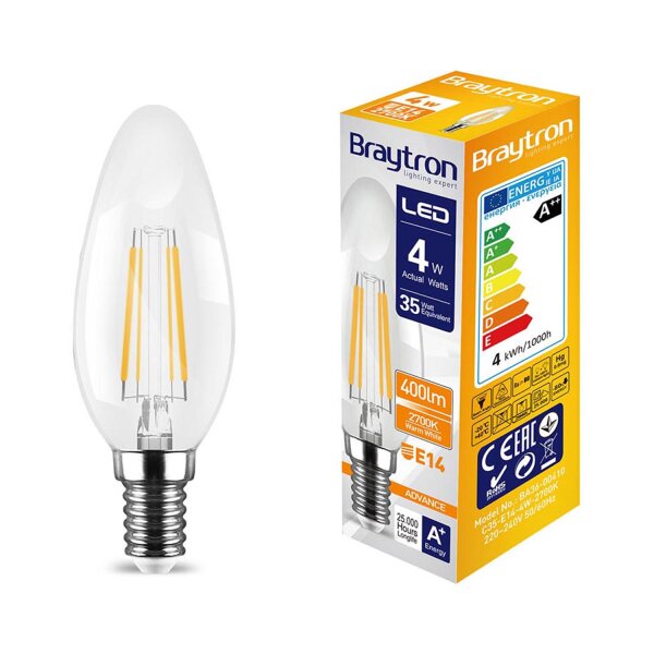 LED Leuchtmittel E14 Filament Kerze C35 4W | 400 Lumen | warmweiß (2700 K)