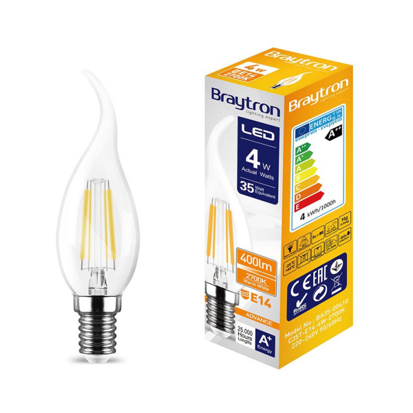 LED Leuchtmittel E14 Filament Flamme C35T 4W | 400 Lumen...