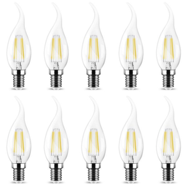 10er Sparpack | LED Leuchtmittel E14 Flamme C35T 4W...
