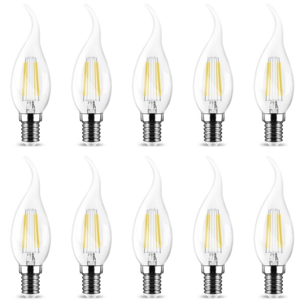 10er Sparpack | LED Leuchtmittel E14 Flamme C35T 4W Filament warmweiß (2700 K)