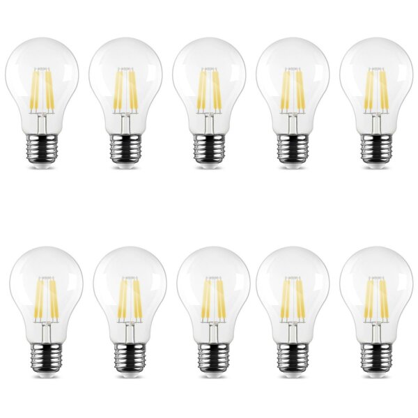 10er Sparpack | LED Leuchtmittel Filament E27 Standard (A60) 6 Watt warmweiß (2700 K)