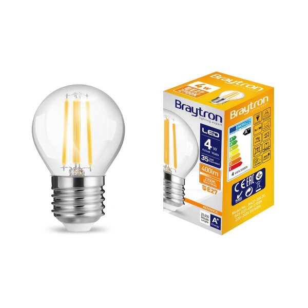 LED Leuchtmittel E27 4 Watt | Filament | Kugel G45 | 400 Lumen | warmweiß (2700 K)