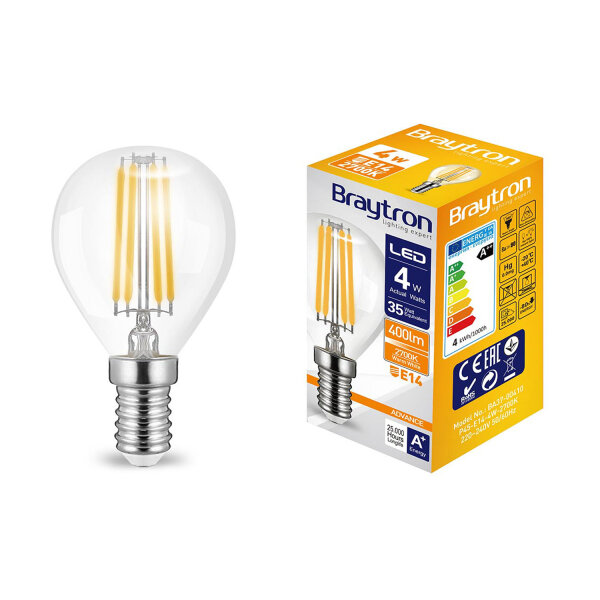 10er Sparpack | LED Leuchtmittel E14 Filament Kugel P45 4 Watt | 400 Lumen | warmwei&szlig; (2700 K)