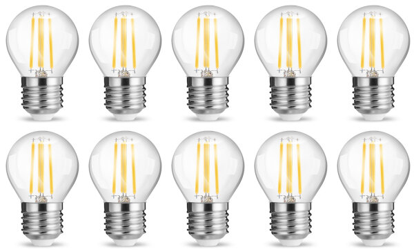 10er Sparpack | LED Leuchtmittel Filament E27 Kugel 4 Watt | 400 Lumen | warmweiß (2700 K)