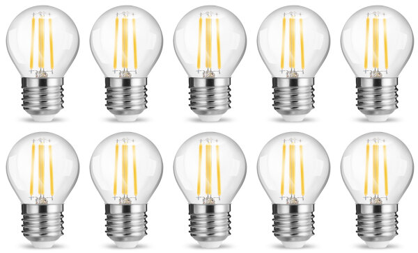 10er Sparpack | LED Leuchtmittel Filament E27 Kugel 4 Watt warmweiß (2700 K)