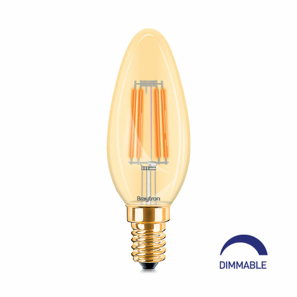 LED Leuchtmittel E14 Filament Kerze | Bernstein | C35 4W | dimmbar | 360 Lumen | warmwei&szlig; (2200 K)