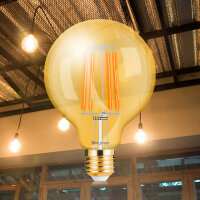 LED Leuchtmittel Filament Bernstein E27 Kugel Globe (G95, 95mm Durchmesser) 6 Watt | dimmbar warmweiß (2200 K)