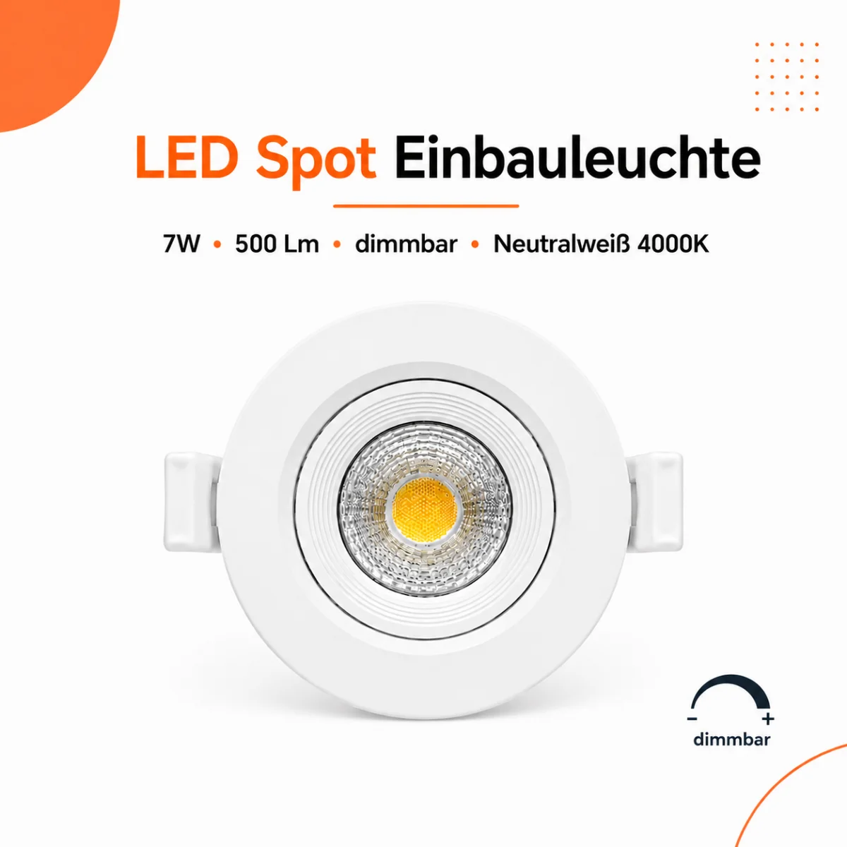 LED Einbauspot Einbaustrahler 7W weiß rund IP40...