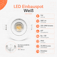 LED Einbauspot Einbaustrahler 7W weiß rund IP40...
