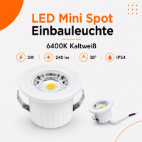 LED Einbauspot Minispot 3W IP54 rund weiß/schwarz/gold/silber Ø 3,5 cm (deckenausschnitt) kaltweiß (6400 K)