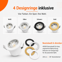LED Einbauspot Minispot 3W IP54 rund weiß/schwarz/gold/silber Ø 3,5 cm (deckenausschnitt) kaltweiß (6400 K)