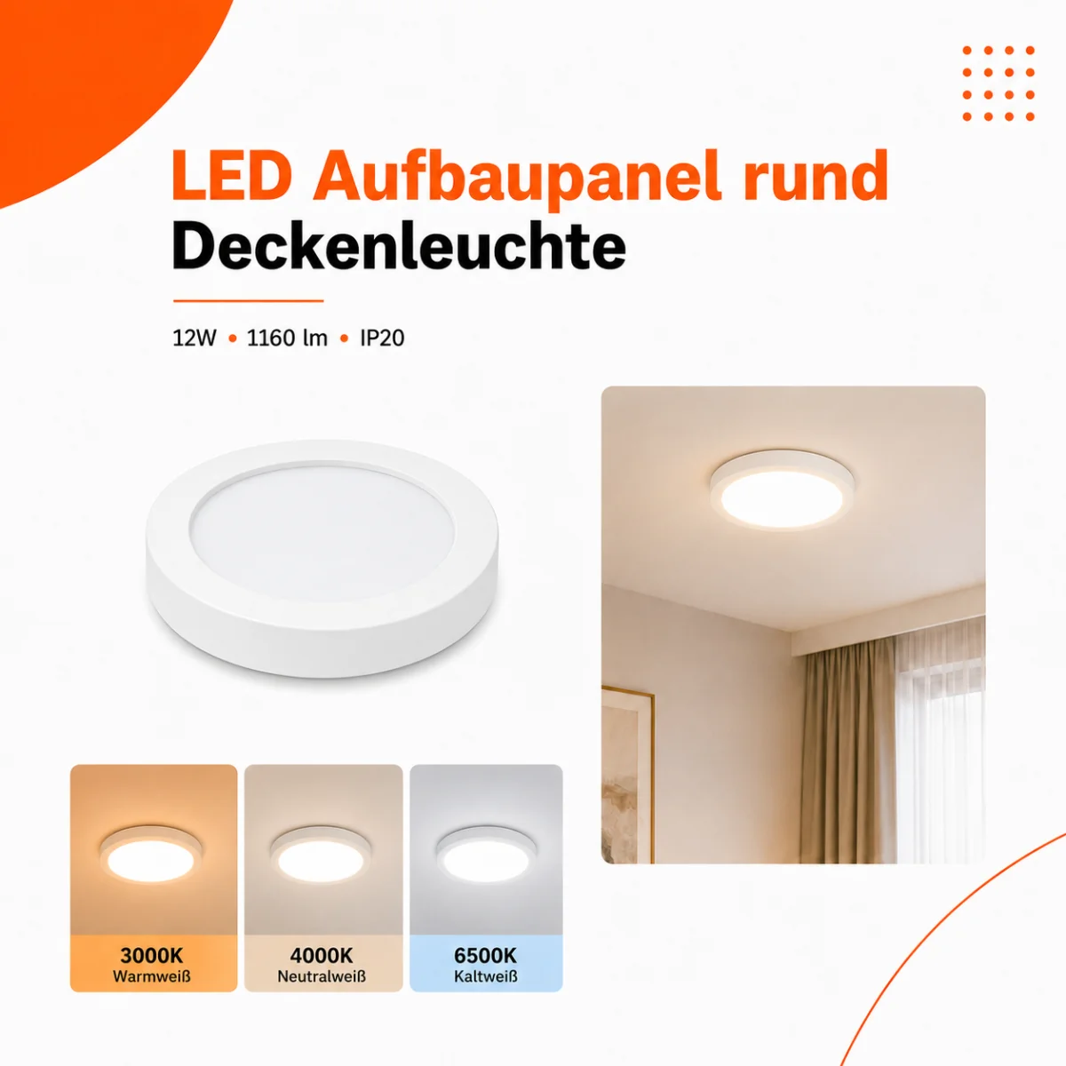 LED Aufbauleuchte Deckenleuchte rund 12 Watt IP20