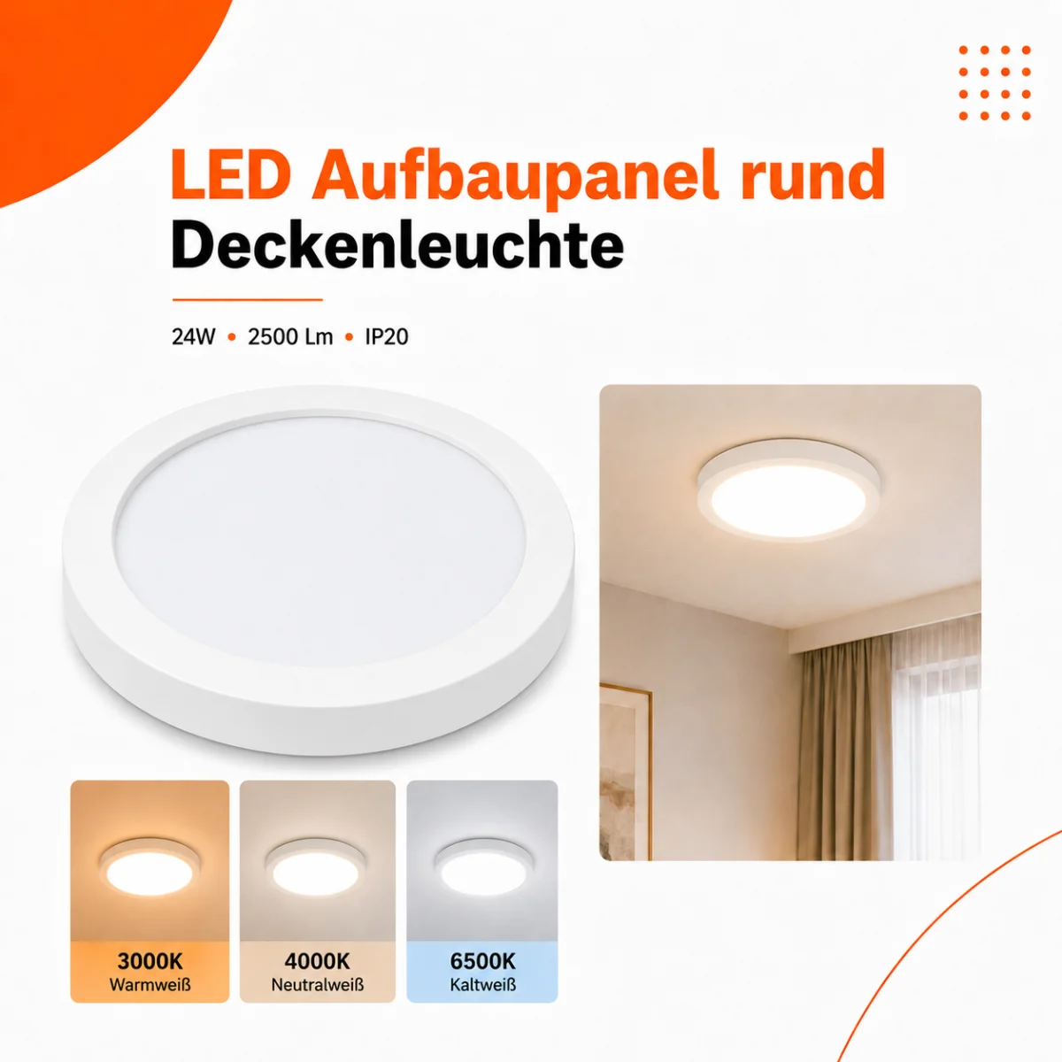LED Aufbauleuchte Deckenleuchte rund 23 Watt IP20