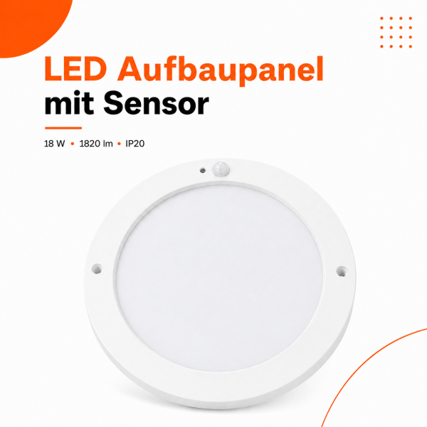 LED Aufbauleuchte Deckenleuchte rund 18 Watt IP20 mit Sensor