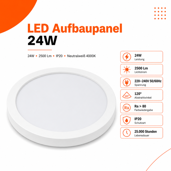 LED Aufbauleuchte Deckenleuchte rund 23 Watt IP20 neutralweiß (4200 K)