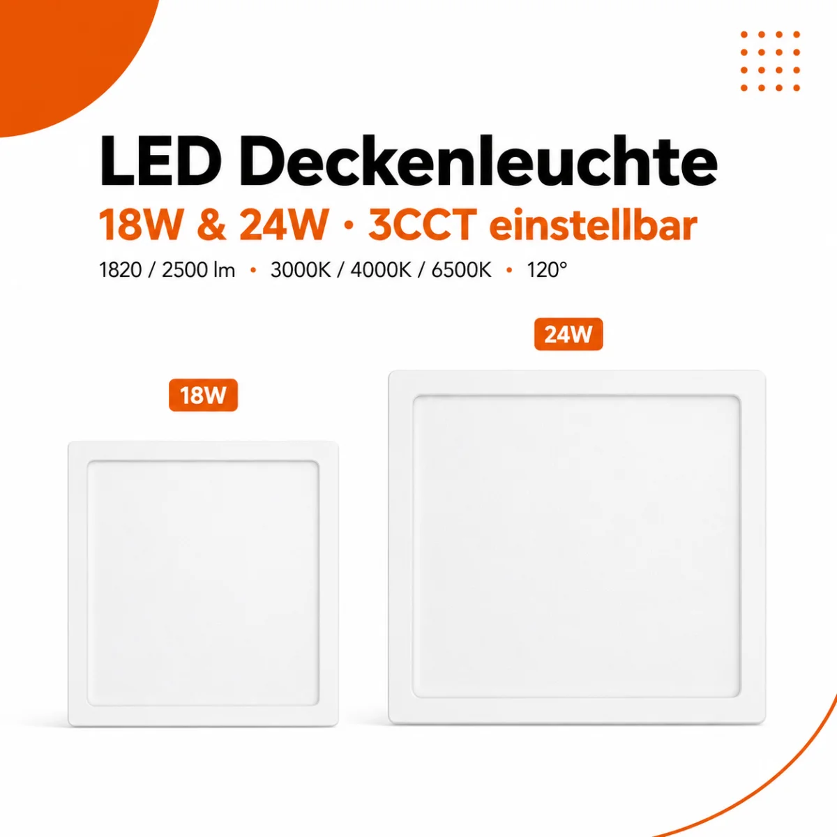 LED Aufbauleuchte Deckenleuchte eckig IP20 CCT...