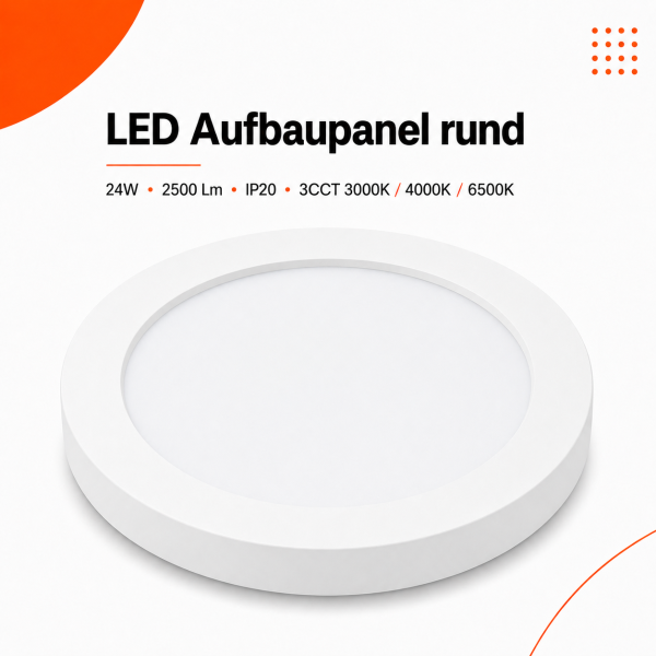 LED Aufbauleuchte Deckenleuchte 24 Watt rund IP20 CCT 3000K/4000K/6500K