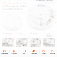 LED Aufbauleuchte Deckenleuchte mit Bewegungsmelder & batterie rund IP44 10/15/20W 5CCT