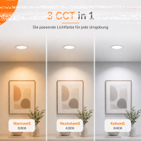 LED Panel Einbauleuchte rund 6W IP20 Ø 11,5 cm | CCT (warmweiß 3000K, neutralweiß 4200K, kaltweiß 6400K)
