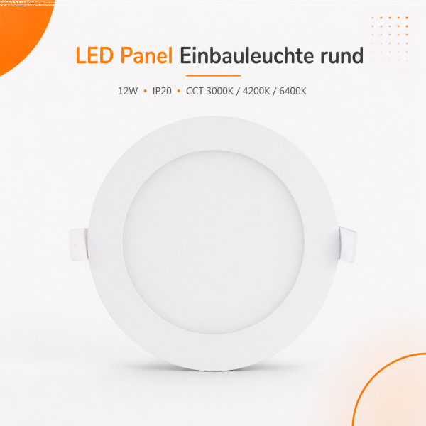 LED Panel Einbauleuchte rund 12W IP20 Ø 15,5 cm | CCT (warmweiß 3000K, neutralweiß 4200K, kaltweiß 6400K)