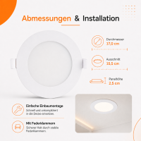 LED Panel Einbauleuchte rund 12W IP20 Ø 15,5 cm |...