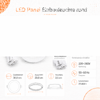 LED Panel Einbauleuchte rund 23W IP20 Ø 28,0 cm | CCT (warmweiß 3000K, neutralweiß 4200K, kaltweiß 6400K)