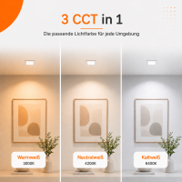 LED Panel Einbauleuchte rechteckig 6W | 13 x 13 cm (11,5 cm Deckenausschnitt) | IP20 | CCT (warmweiß 3000K, neutralweiß 4200k, kaltweiß 6400K)