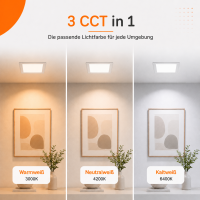 LED Panel Einbauleuchte rechteckig 12W | 17 x 17 cm (15,5 cm Deckenausschnitt) | IP20 | CCT (warmweiß 3000K, neutralweiß 4200K, kaltweiß 6400K)