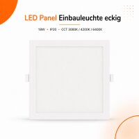 LED Panel Einbauleuchte rechteckig 18W | 20 x 20 cm (18,5 cm Deckenausschnitt) | IP20 | CCT (warmweiß 3000K, neutralweiß 4200K, kaltweiß 6400K)