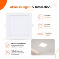 LED Panel Einbauleuchte rechteckig 18W | 20 x 20 cm (18,5 cm Deckenausschnitt) | IP20 | CCT (warmweiß 3000K, neutralweiß 4200K, kaltweiß 6400K)