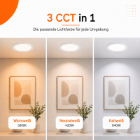 LED Panel Einbauleuchte rund 12W IP20 Ø 15,5 cm | Dimmbar | CCT (warmweiß 3000K, neutralweiß 4200K, kaltweiß 6400K)