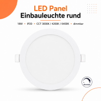 LED Panel Einbauleuchte rund 18W IP20 Ø 21 cm |...