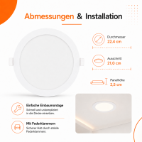LED Panel Einbauleuchte rund 18W IP20 Ø 21 cm |...