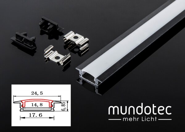 LED Einbau Alu Fugen Profil 17,6x6,85mm Länge 2m schwarz