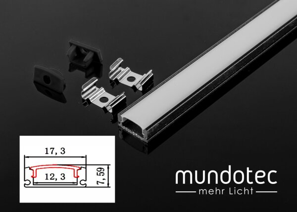 LED Aufbau U-Profil  12,3x7,59mm  Länge: 2m schwarz