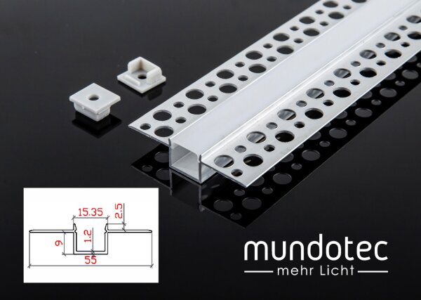 LED Alu Profil Ein putz Trockenbau „TROCKENBAU-T" 55x15,35mm Länge 2m Silber