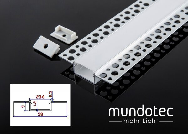 LED Alu Profil Ein putz Trockenbau „TROCKENBAU-T" 58x23mm Länge 2m Silber