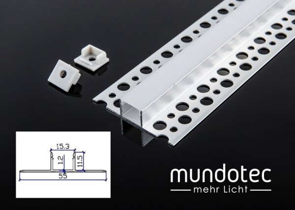 LED Alu Profil Unterputz Trockenbau „RIGIPS-T" 55x15,35mm Länge 2m Silber
