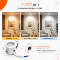 LED Einbauspot Minispot 3W IP54 rund weiß/schwarz/gold/silber Ø 3,5 cm (deckenausschnitt)  CCT 3 in 1