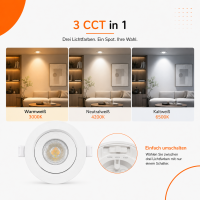 LED Einbauspot Einbaustrahler weiß 5W CCT 3000K/4000K/6500K