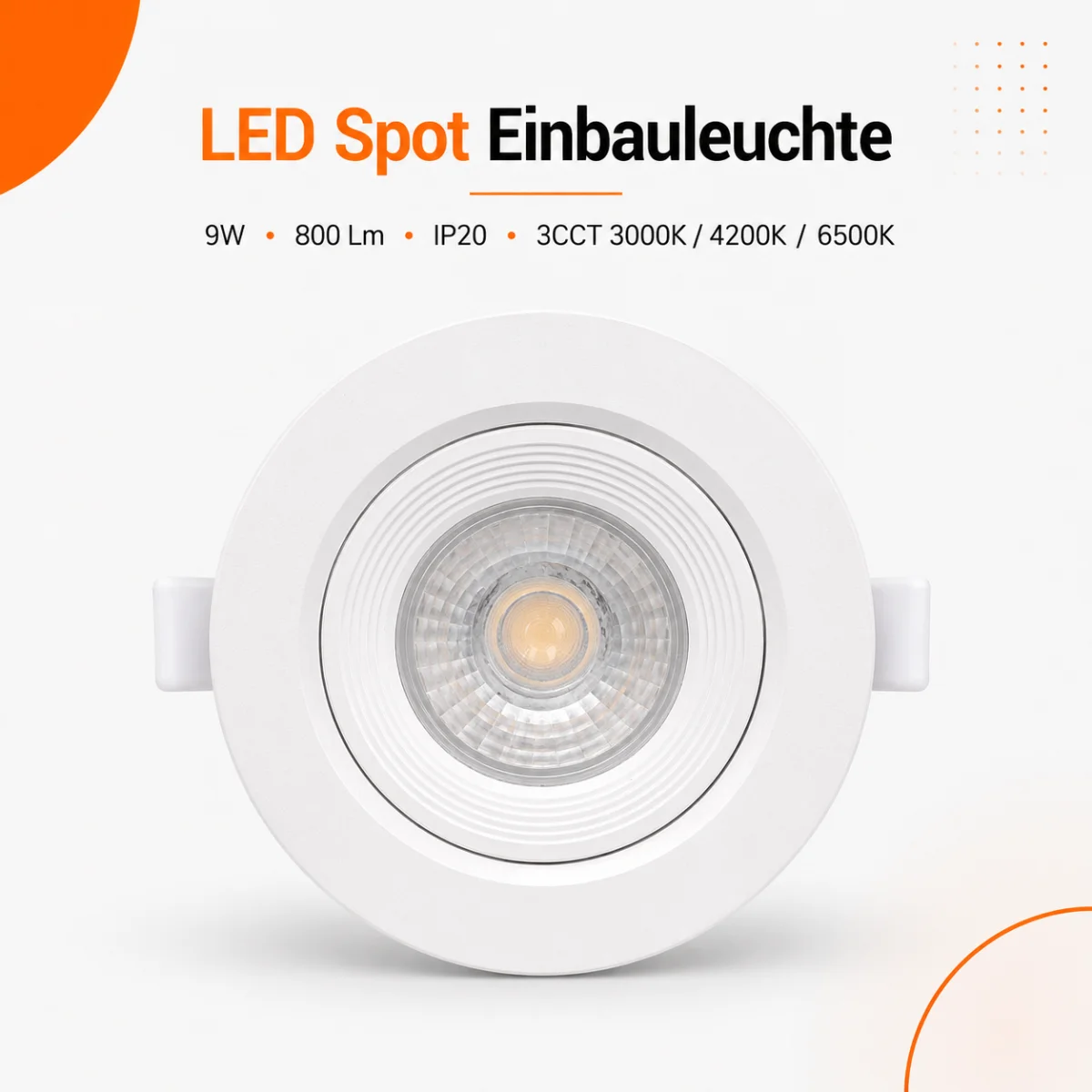 LED Einbauspot Einbaustrahler 9W weiß rund IP20...