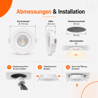 LED Einbauspot Einbaustrahler 9W weiß rund IP20 schwenkbar Ø 9,0 cm (deckenausschnitt) CCT 3000K/4000K/6500K