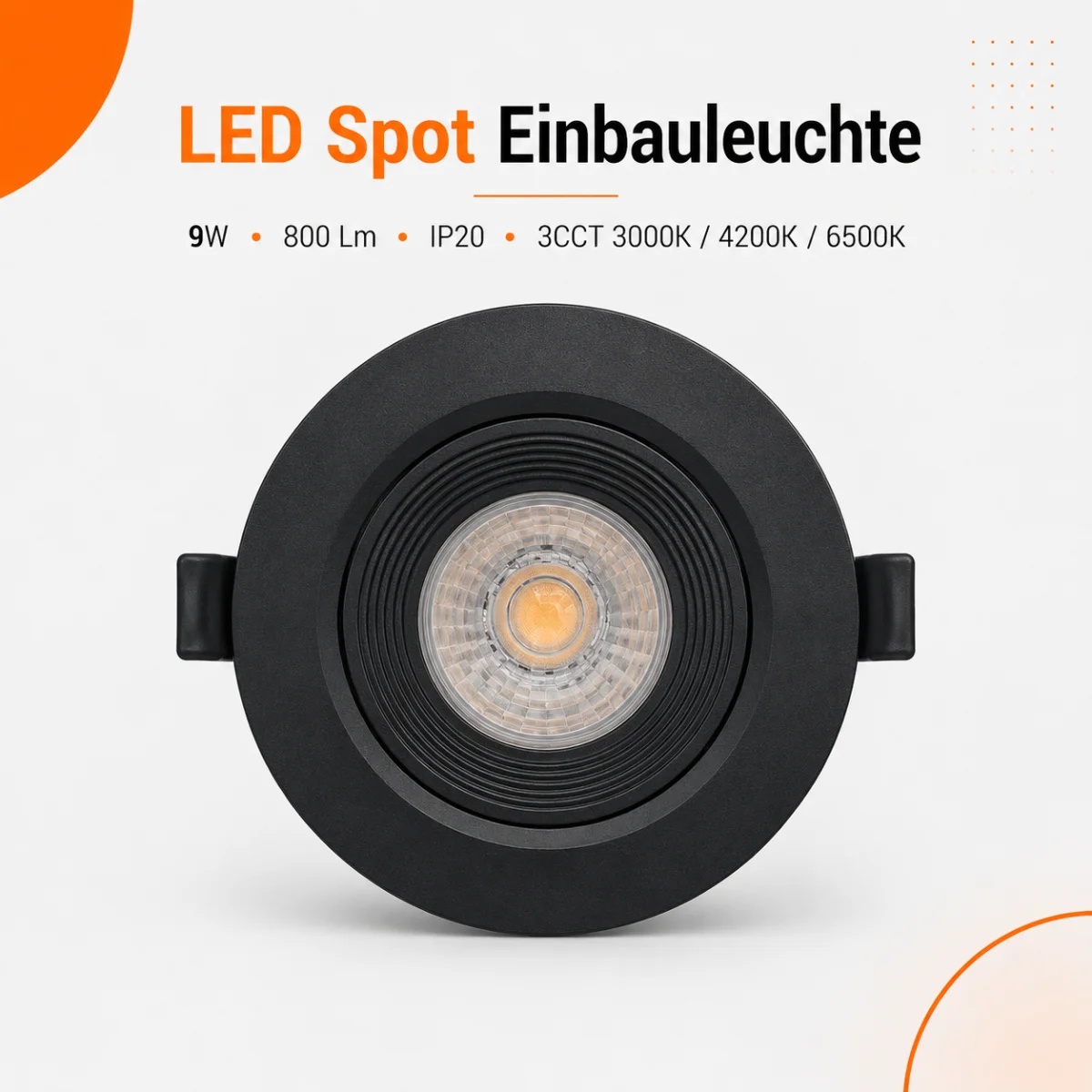 LED Einbauspot Einbaustrahler 9W Schwarz rund IP20...