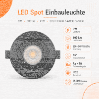 LED Einbauspot Einbaustrahler 9W Schwarz rund IP20...