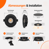 LED Einbauspot Einbaustrahler 9W Schwarz rund IP20 schwenkbar Ø 9,0 cm (deckenausschnitt)  CCT 3000K/4000K/6500K