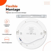 LED Aufbauleuchte Deckenleuchte rund 18 Watt IP20 mit Sensor  CCT 3 in 1 (warmweiß 3000K, neutralweiß 4200K, kaltweiß 6400K)