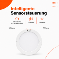 LED Aufbauleuchte Deckenleuchte rund 18 Watt IP20 mit Sensor  CCT 3 in 1 (warmweiß 3000K, neutralweiß 4200K, kaltweiß 6400K)