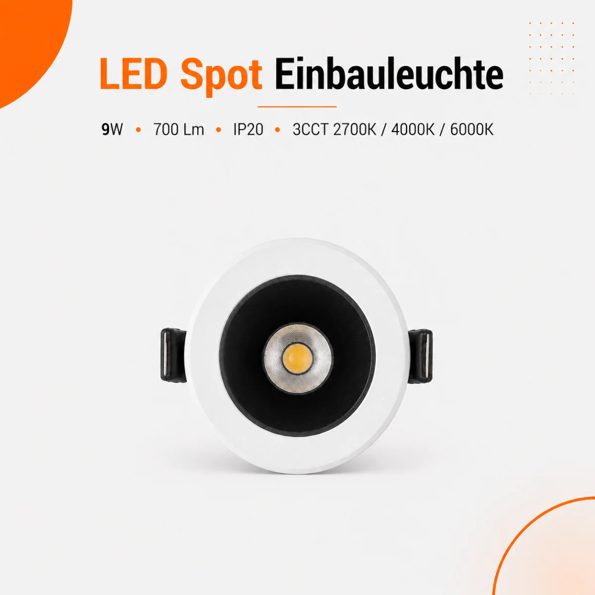 LED Einbauspot 9W schwarz-weiß rund IP20 Ø...