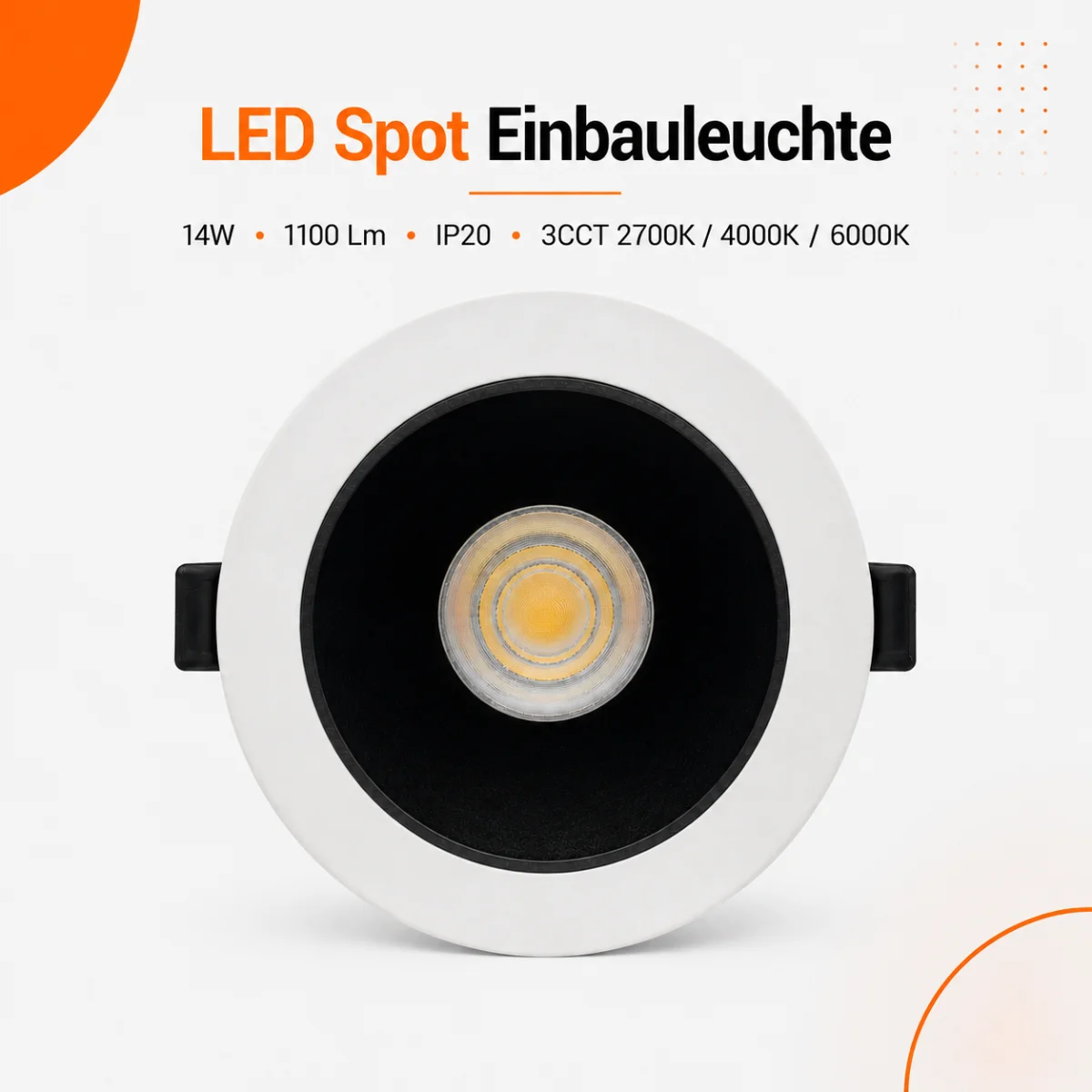 LED Einbauspot 14W schwarz-weiß rund IP20 Ø...