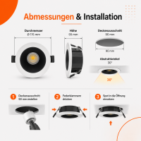 LED Einbauspot  14W schwarz-weiß rund IP20 Ø 90-95mm (deckenausschnitt) CCT 3 in 1  (warmweiß 3000K, neutralweiß 4200K, kaltweiß 6500K)